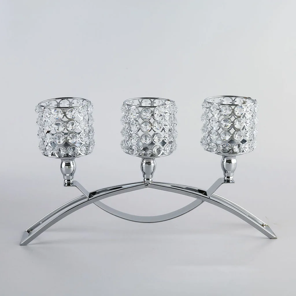 3 Arm Crystal Candle Holder Arch Bridge Design Metal Candelabra Candle Candlestick Holders Home Table Centerpieces Decoration