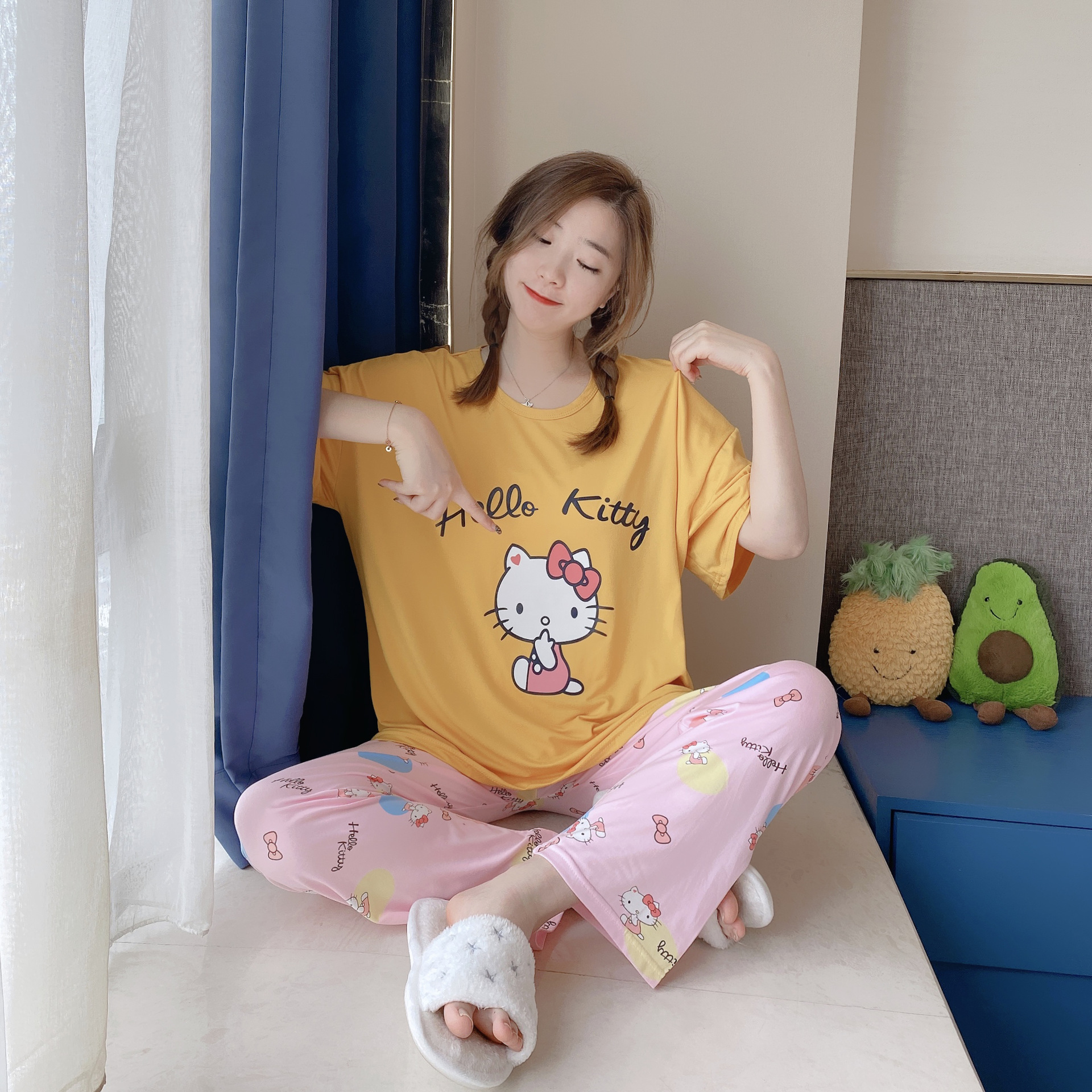 Originais da Disney Minnie e Mickey Calças de Manga Curta de Verão para Casa Pijamas Winnie Pooh Dumbo The 9 Camisetas, regatas e camisolas