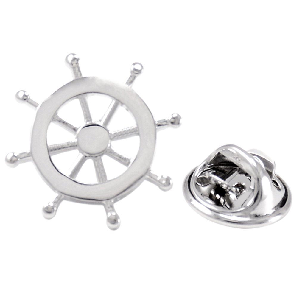 Brass Ship Steering Wheel Shape Navy Mens Uniform Badge Collar Lapel Pin
