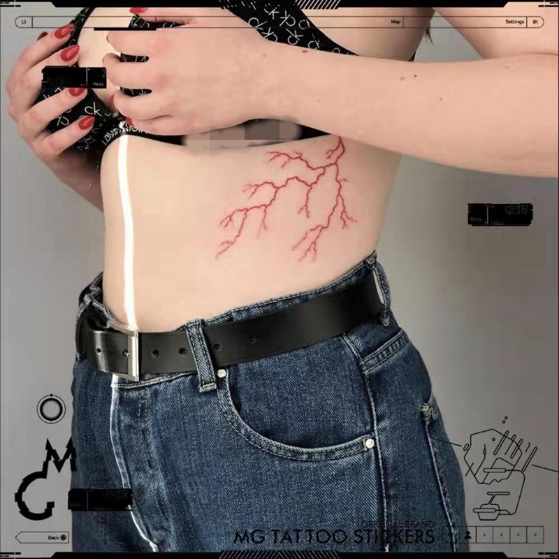 Best of Red Bloodline Lightning Temporary Tattoo Stickers Female Dark Waterproof Black Cool Personality Art Fake Tattoo Waist Arm Tattoo Reviews & Tips