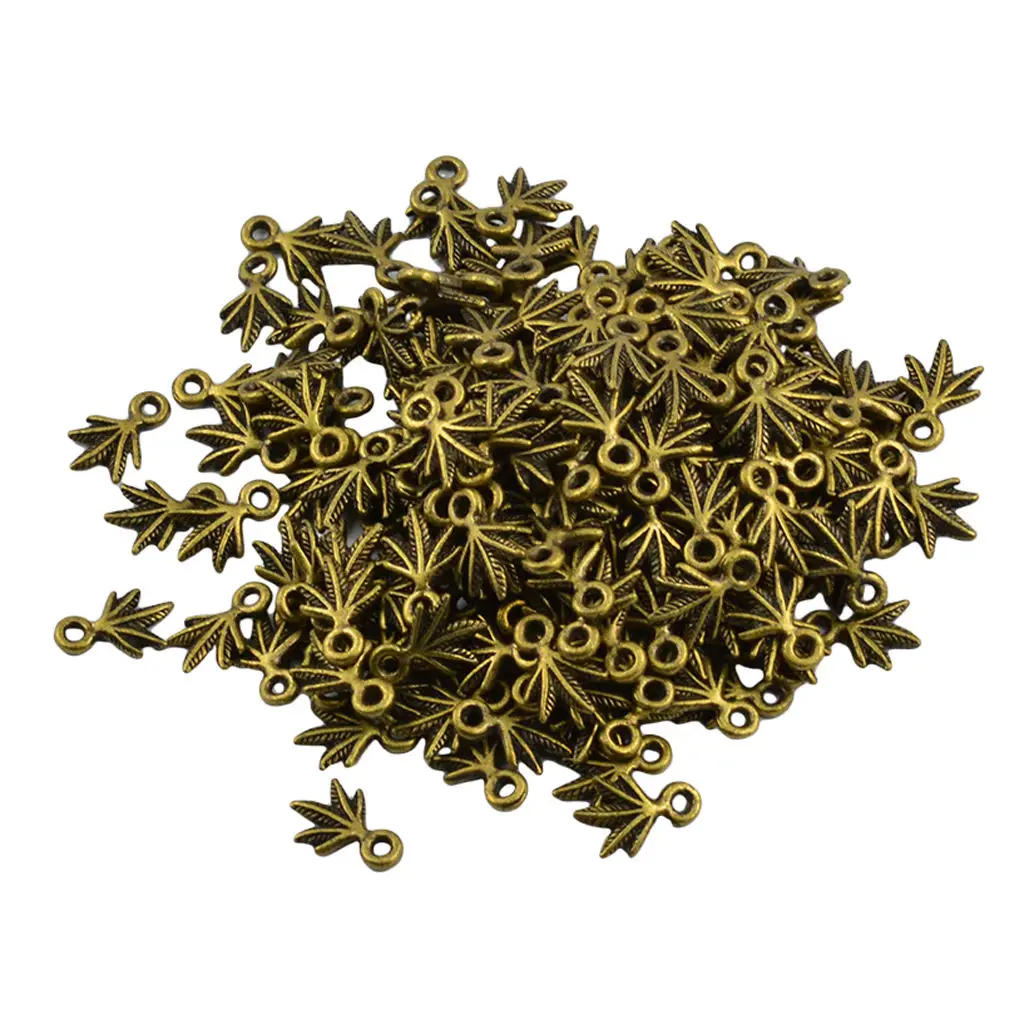 100pack Antique Brass Leaf Shapes Charms Pendants DIY Jewelry Making Crafts