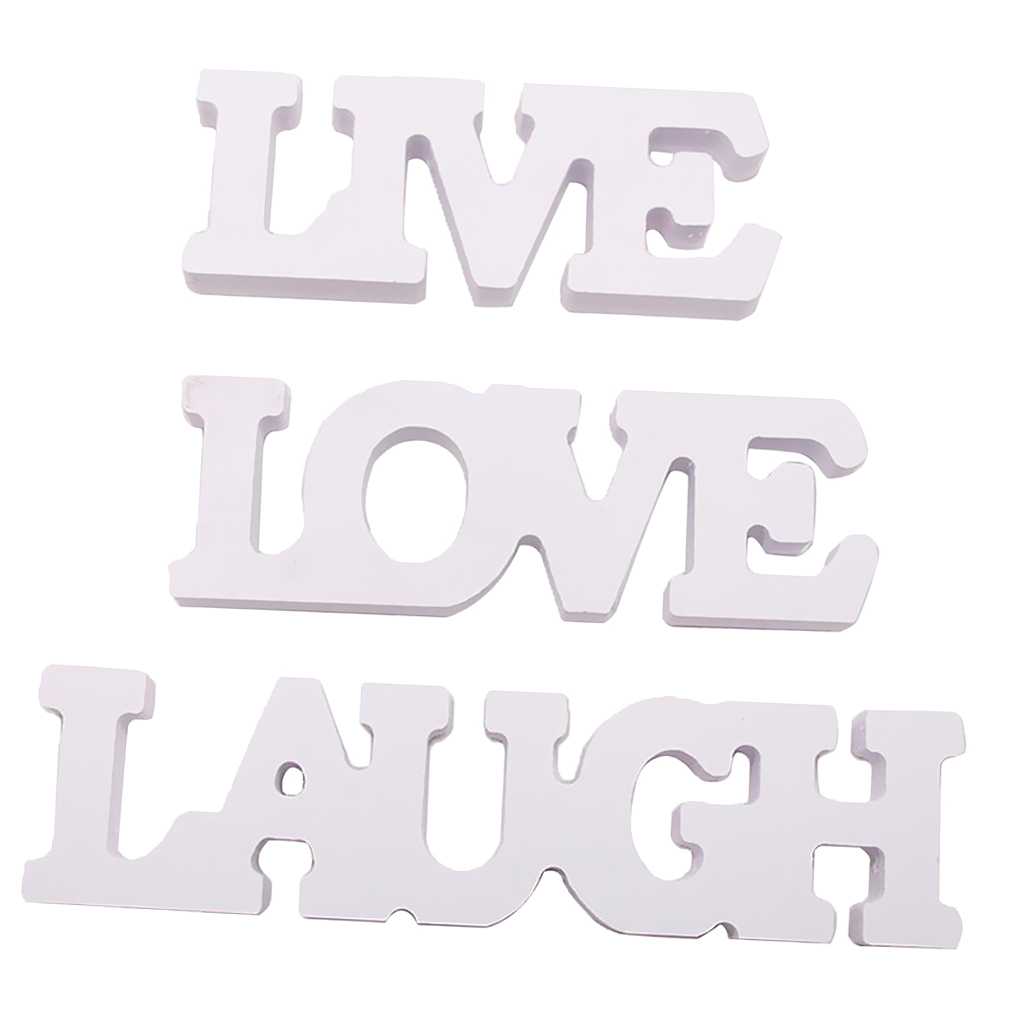 Pack of 3 White Wooden Sign LAUGH LIVE LOVE Wooden Wedding Party Decoration Valentine Decoration for Home