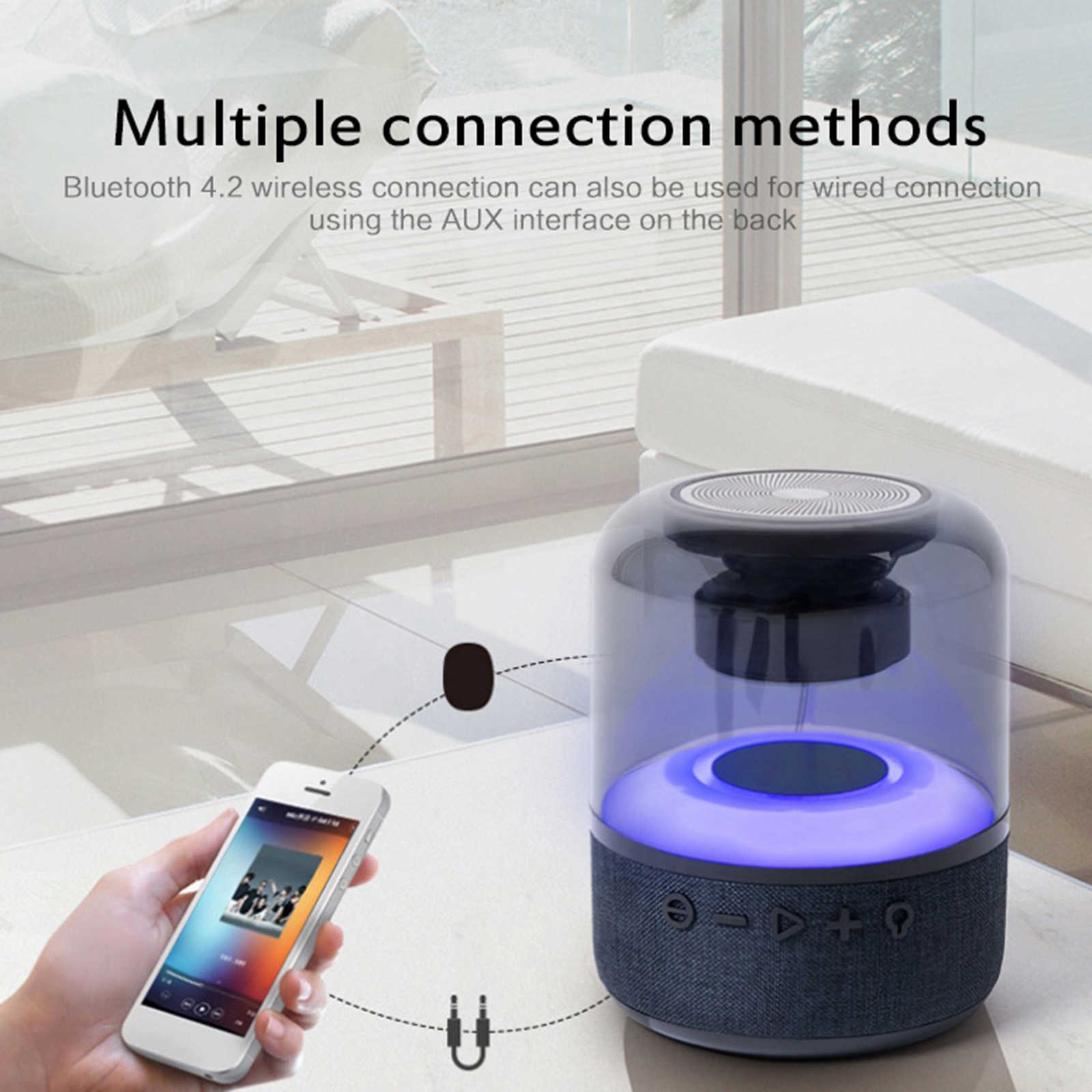 Compact Glass Music Wireless Bluetooth Speaker Colorful Light Transparent