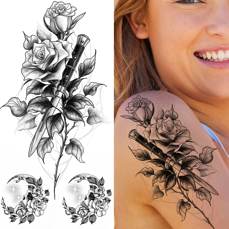 Best of Sexy Flower Temporary Tattoo Female Body Art Painting Arm Leg Tattoo Sticker Black Rose Waterproof Tattoo DIY Tattoo Sticker Reviews & Tips - Image 3