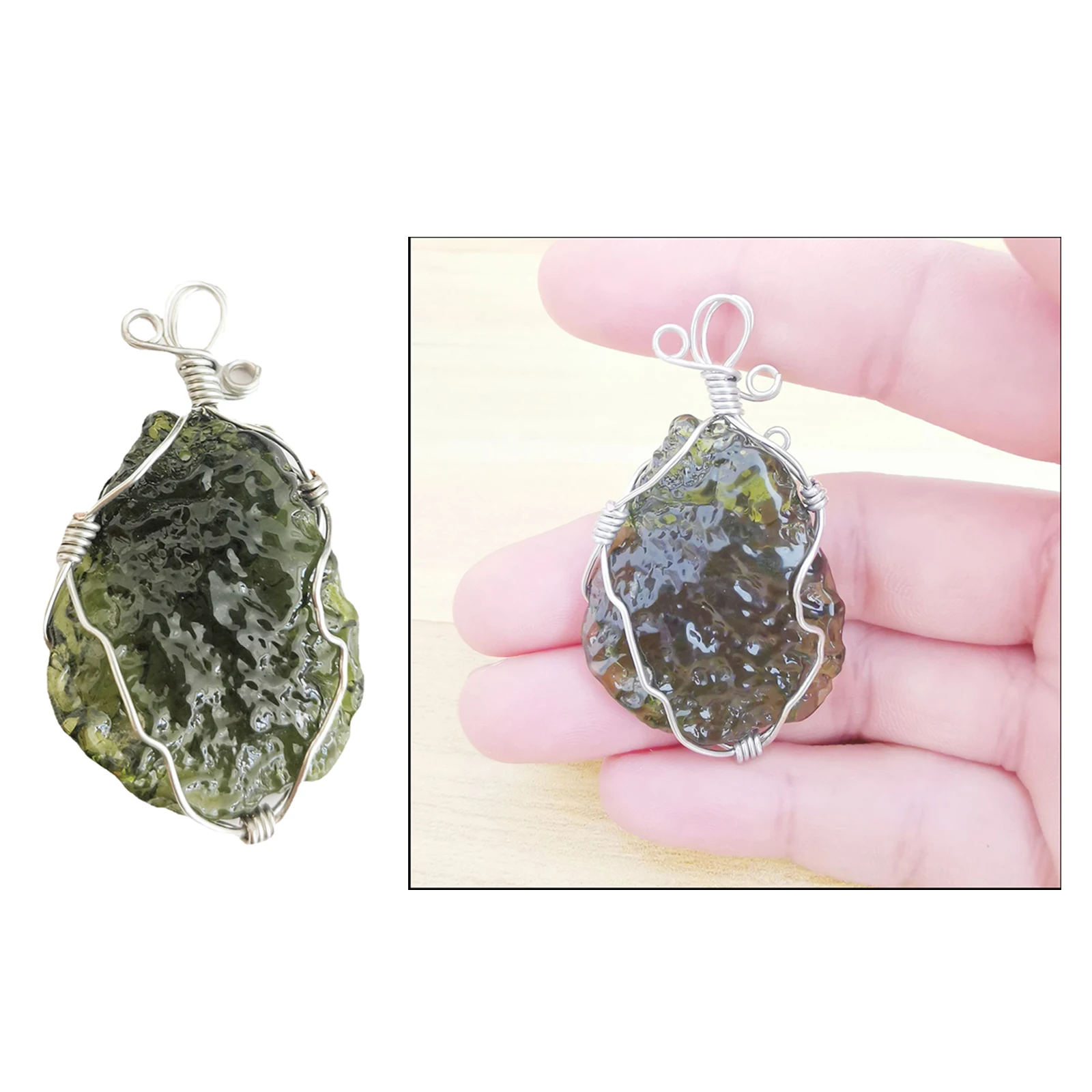 Natural Moldavite Green Aerolites Crystal Stone Pendant Energy Unique Necklace for Women Men Gifts