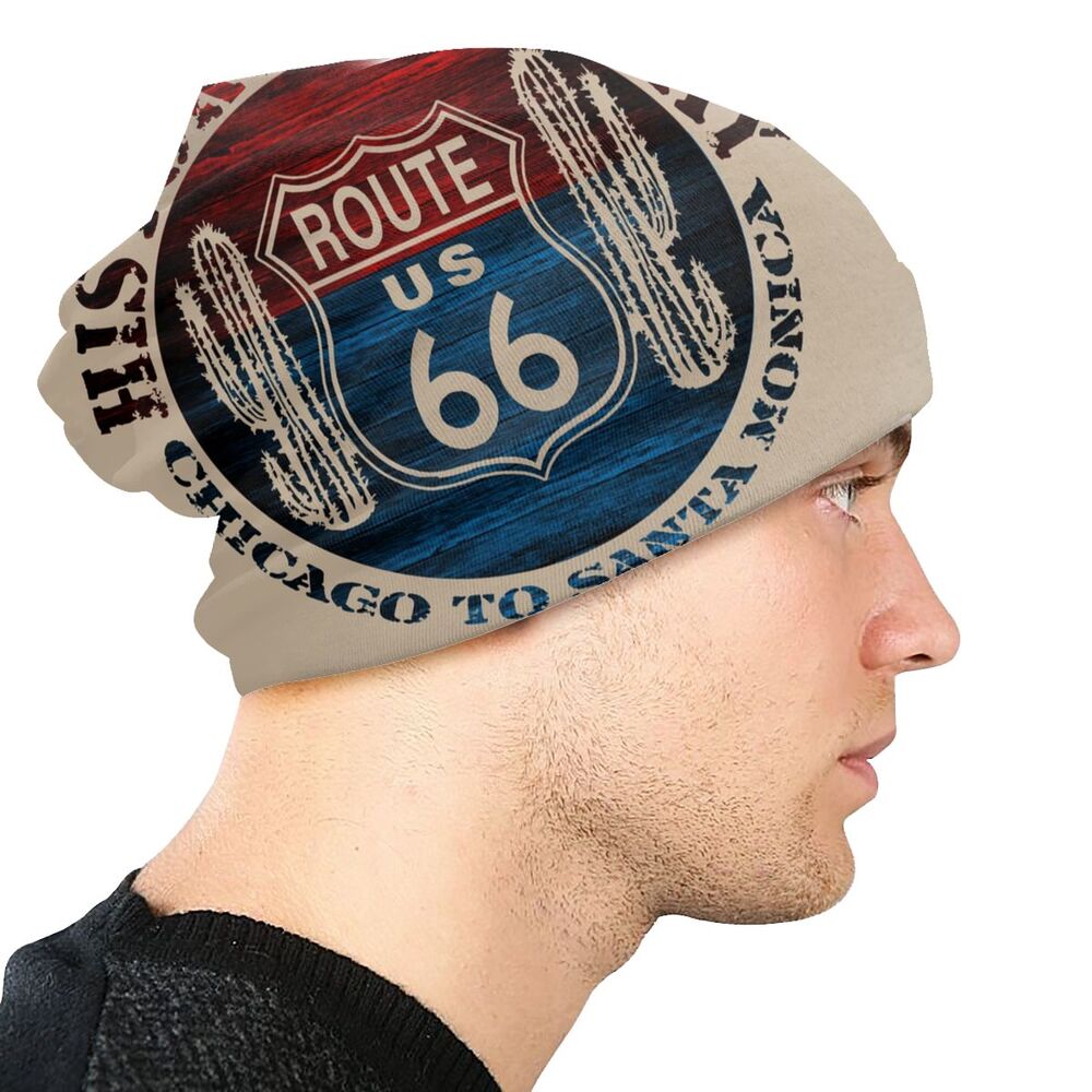 Benutzerdefinierte Hip Hop Winter warme Strickmützen Unisex Erwachsene Route 66 America Road Vintage Trip Skullies Beanies Caps Motorhaube Hüte – Detail 4