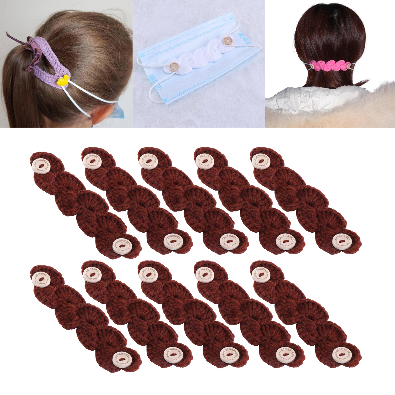 10x Crocheted Ear Saver Back of Head for Face  Comfort  Holder  Hooks Behind Head