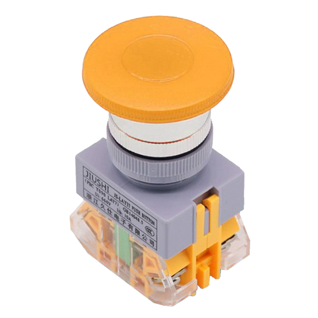 1pc Emergency Stop Mushroom Head Push Button Switch Reset LAY37-11M Yellow