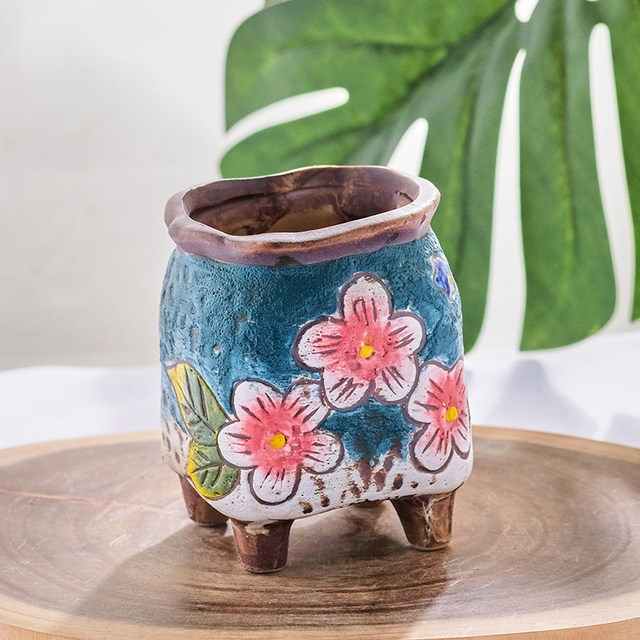 Creative Hand Painted Flower Pot Round Ceramics Succulent Green Plant  Flowerpot Indoor Decorative Countertop Planting Pot Gifts - AliExpress