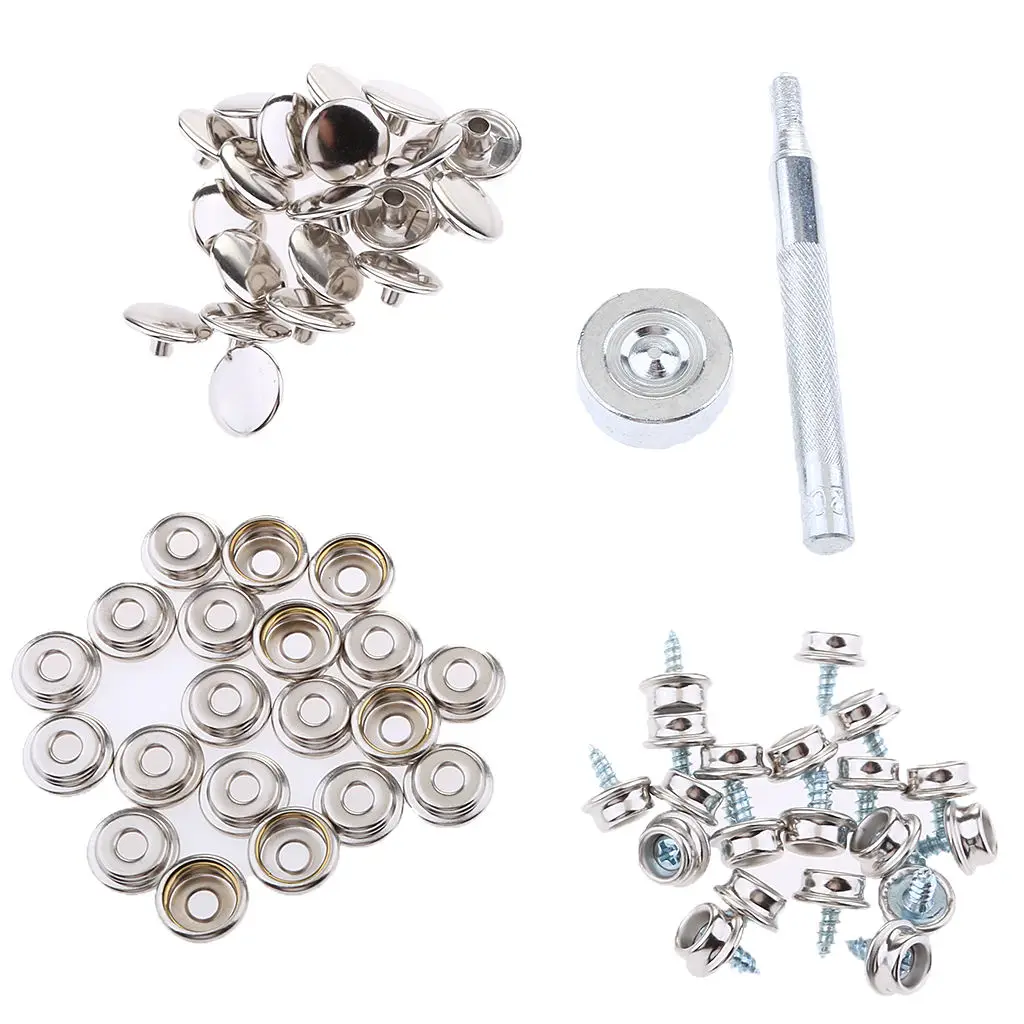 62Pcs Boat Canvas Fabric Snap Cover Stainless Steel 3/8`` Screw Button Socket Fastener Kit