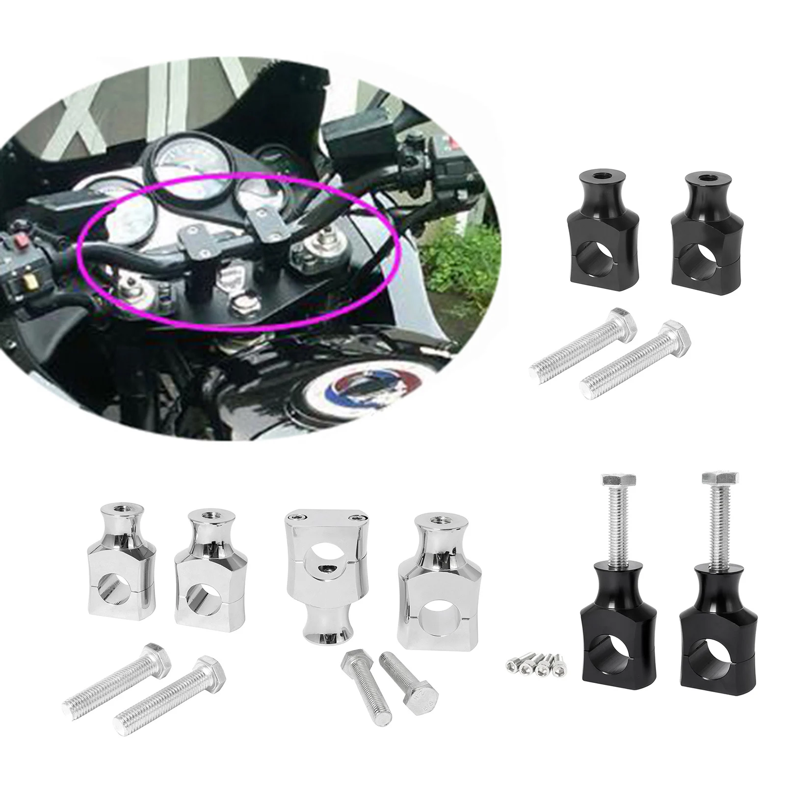 Universal Motorcycle 7/8`` / 1`` Handle Bar Riser Clamp Mount Repalcment Parts Accessories