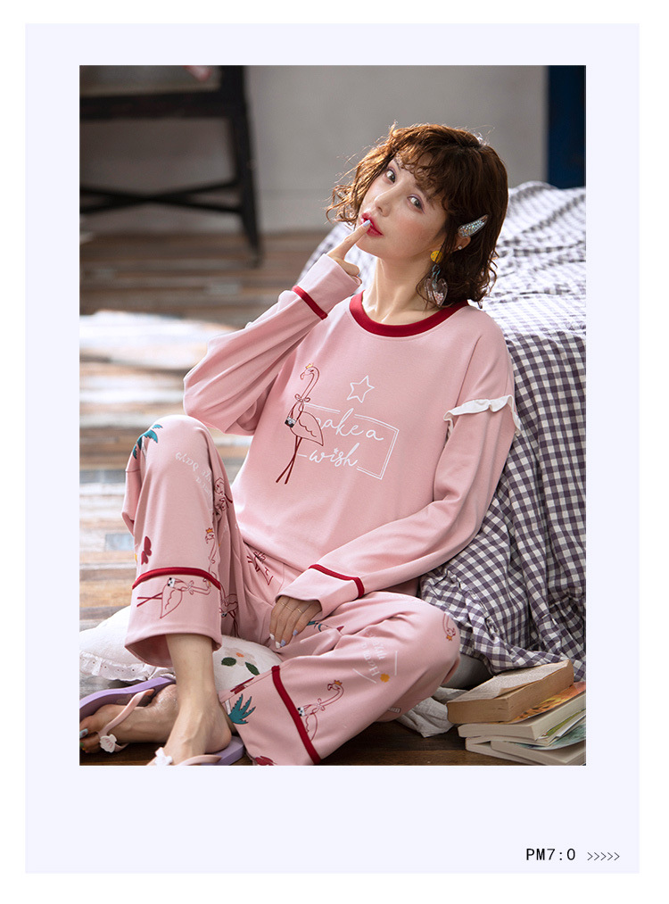 Algodão dos Desenhos Comprida + Calça Slpbely Feminino Pijamas Conjunto Nightwear Primavera Bonito Animados Manga Casual Casa Roupas 7 Cheap Conjuntos de pijama