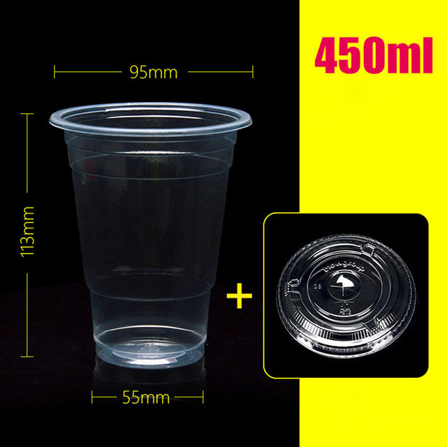 Comfy Package [16 oz. - 100 Sets Clear Plastic Cups With Flat Lids