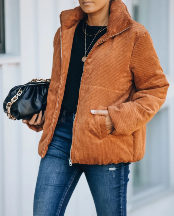 Spot! 2021 new fashion pocket corduroy warm jacket