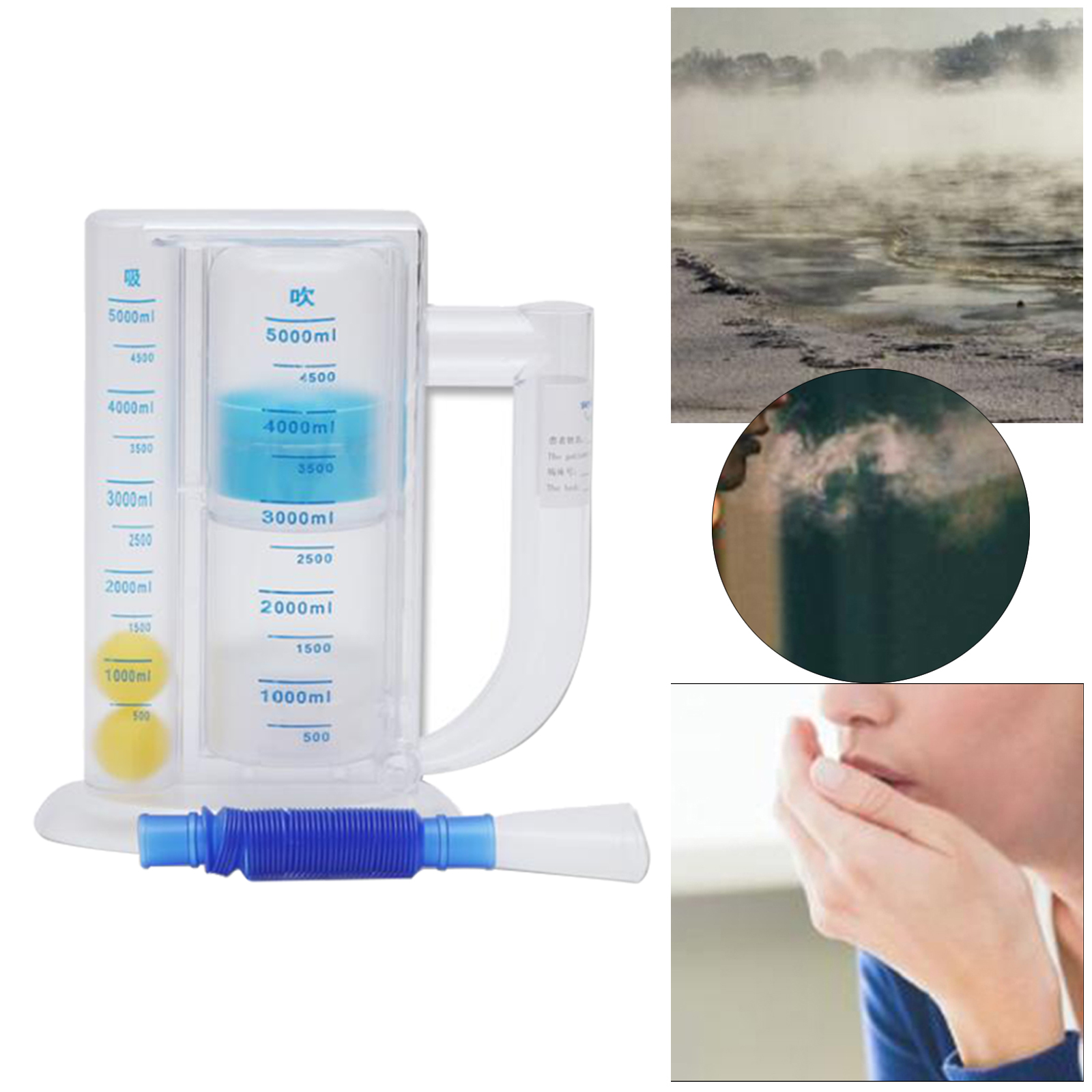 5000ml 3-Ball Capacity Lung Deep Breathing Trainer Exerciser with Handle
