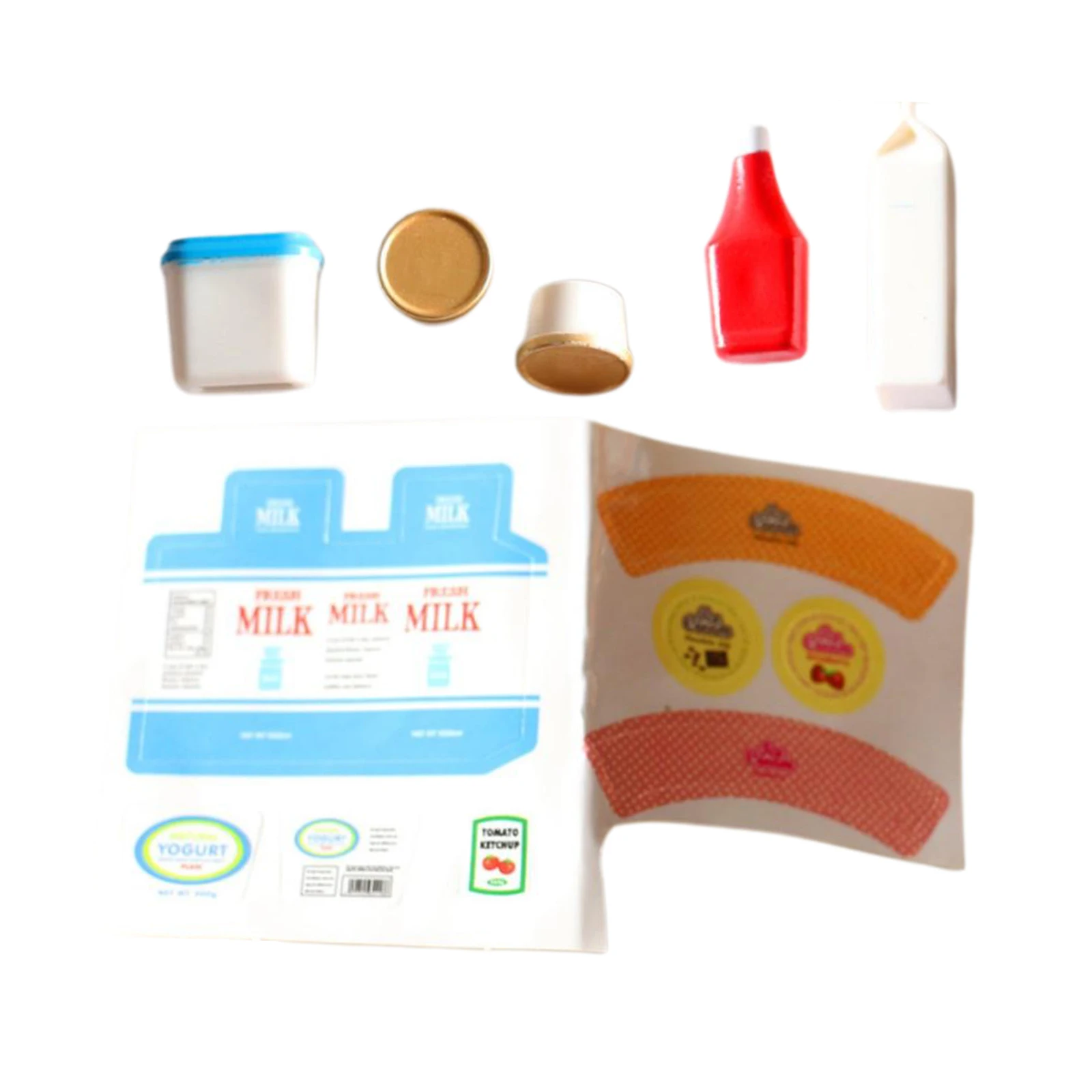 1:12 Scale Dollhouse Miniature Tomato Sauce, Milk, Yogurt with 2 Pieces
