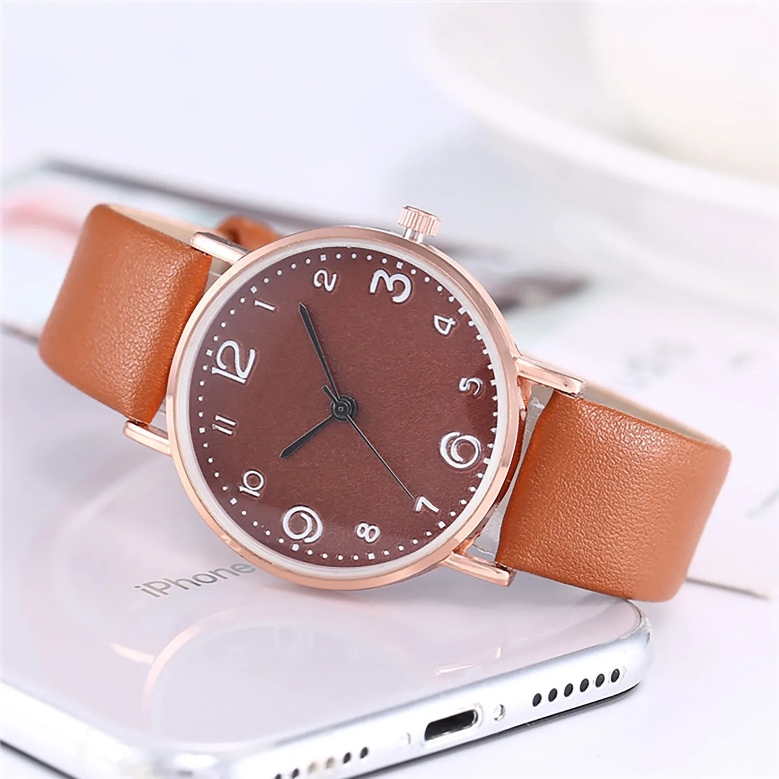 2021 New LED Simple Fashion Design Luxury Quartz Wrist Watches Leather Band Stainless Steel Dial Casual Bracele Watch Girl GIft
