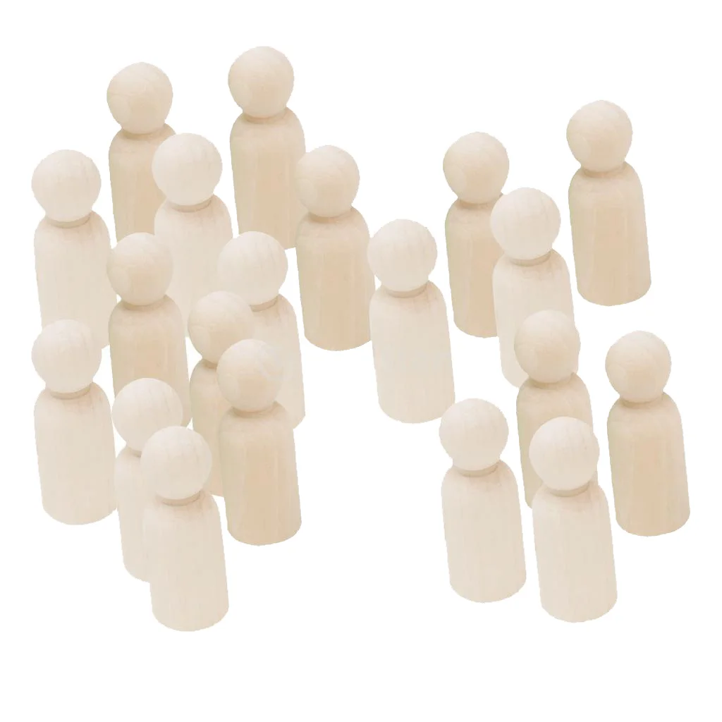 20x Wooden Peg Dolls Man Woman People Body Shape Crafts Toys Kids Painting