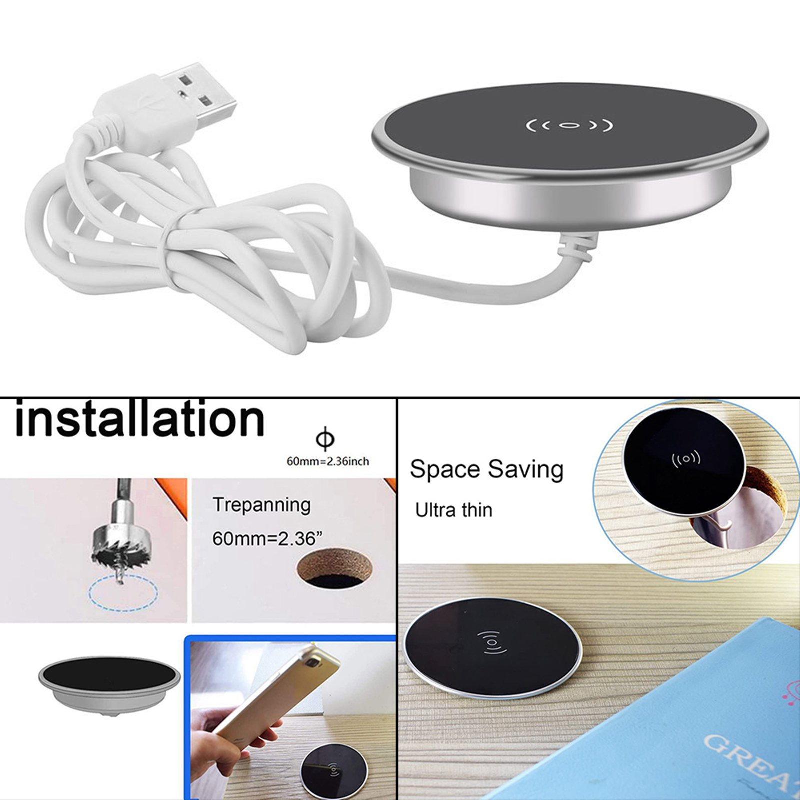 Embedded Wireless Charger Quickly Charge Long-Distance Charging Base for Tables