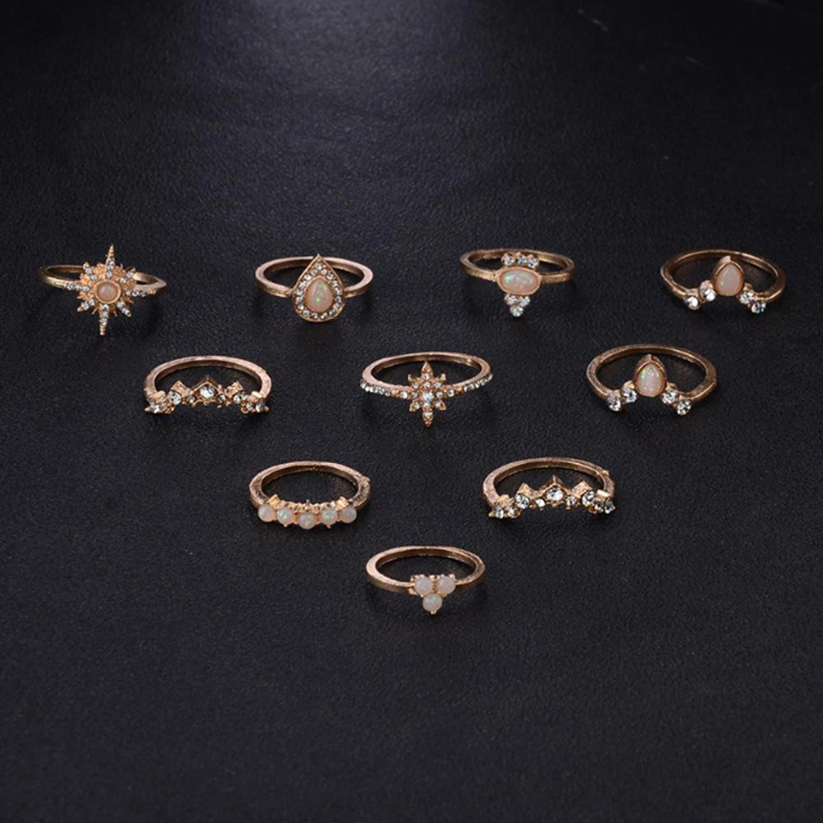 Set of 10 Rings Boho Knuckle Fashion Vintage Retro Crystal Thumb Mid Stack Jewelry