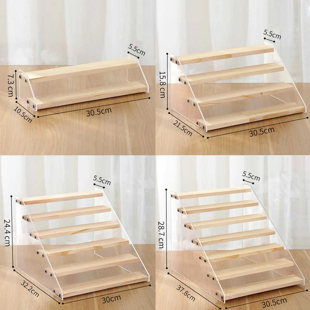 Acrylic Display Risers, Jewelry Display Riser Shelf Showcase Fixtures Action Figures Model Rack for Cake, Wooden Display Stand
