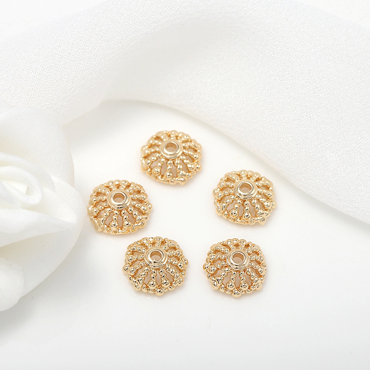10PCS 8MM 10MM 14K Reales Gold Überzogene Messing Blumen Perlen Kappen Hohe Qualität Diy Schmuck Zubehör – Detail 4