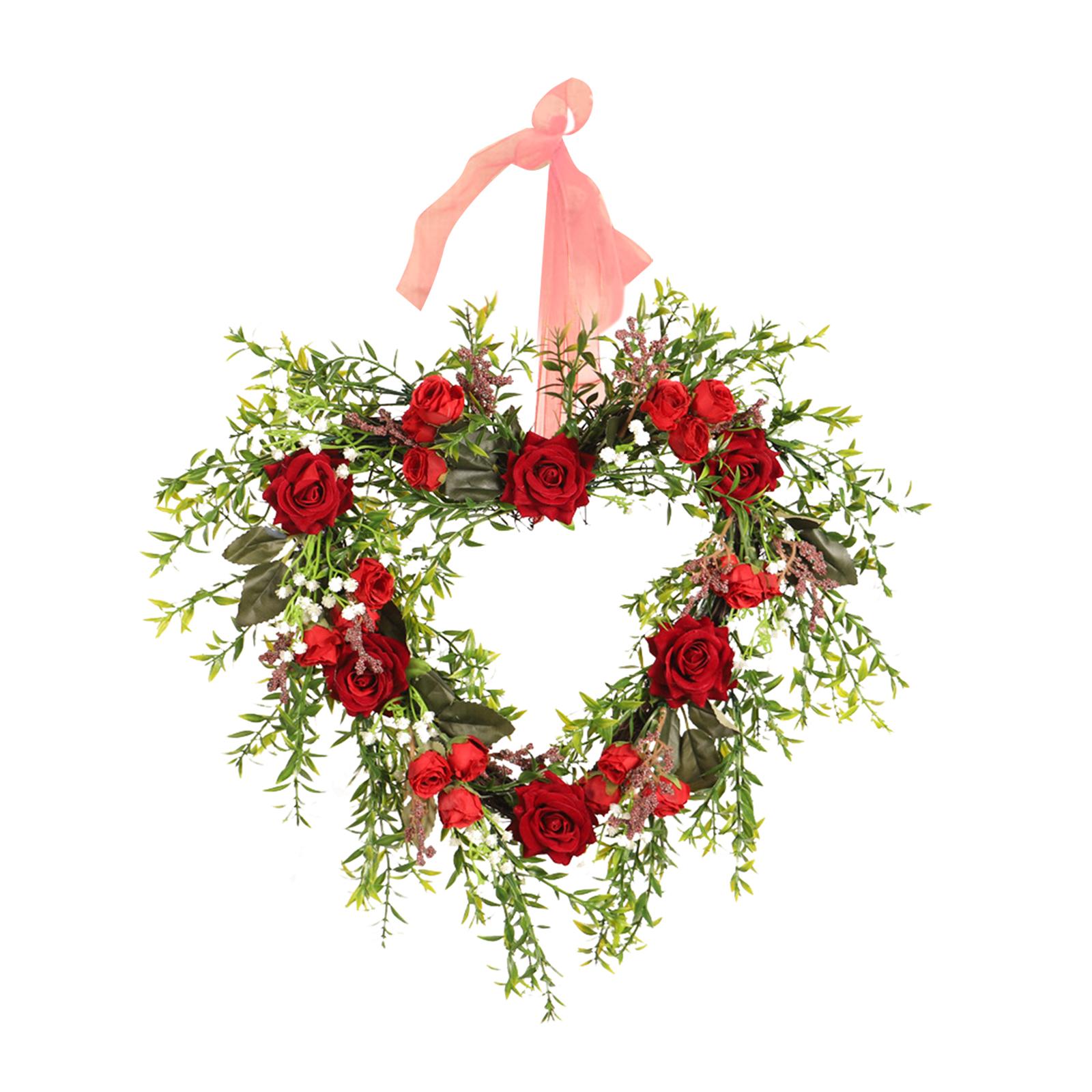 Heart Wreaths Wall Hanging Floral Decorative Rose Flower 40cm Decor for Valentine