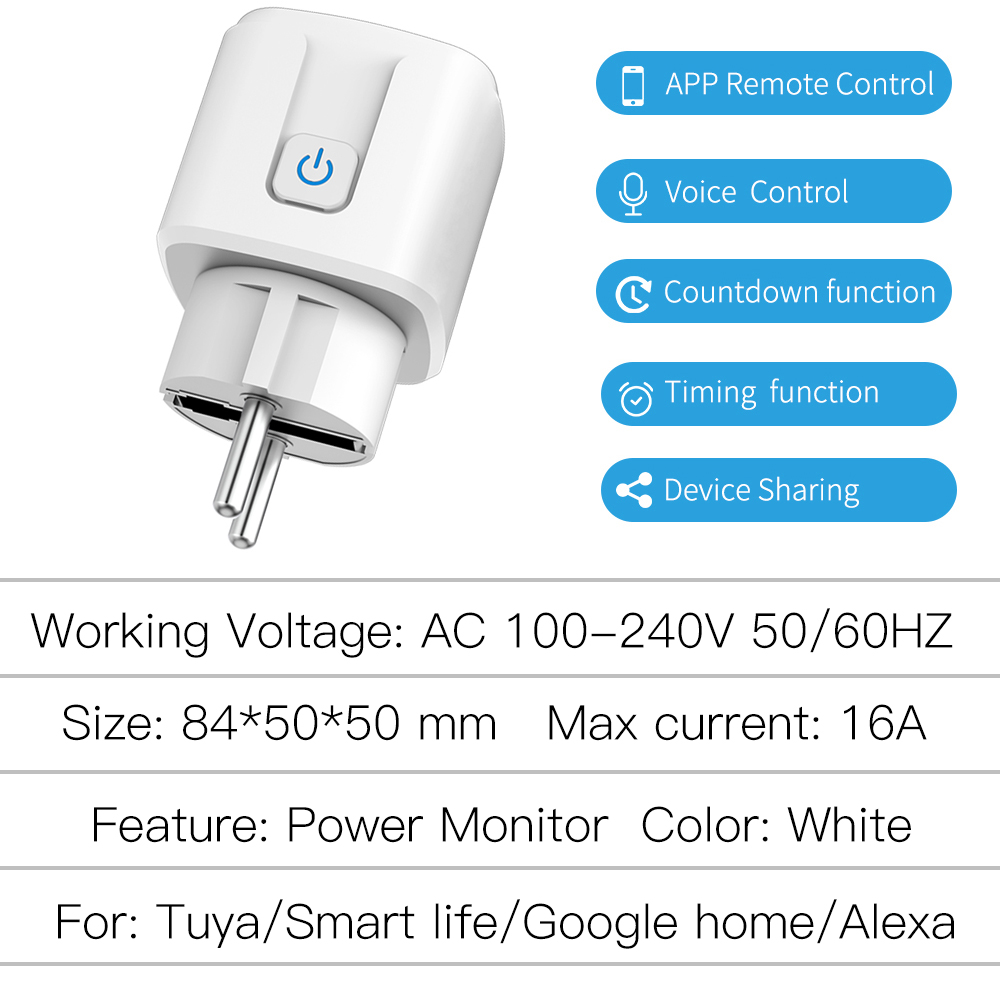 Tomada inteligente ue 16a, 220v wifi soquete