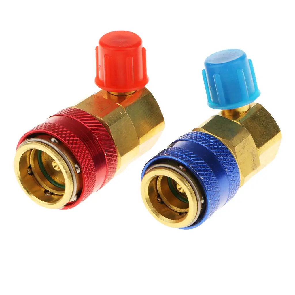 Pair HVAC 1/4 R134a Hi Low Air Condition Quick Connectors Adaptors Coupler Kit for Auto Cars Replacement