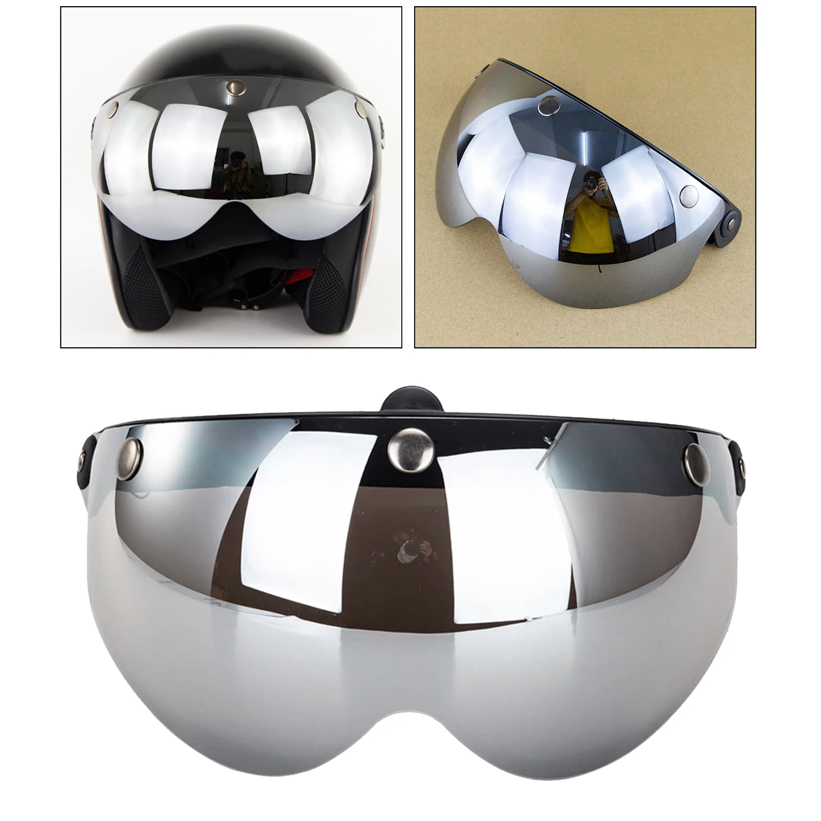 Retro Flip Up Down Shield Visor Lens for 3-Snap Motorcycle Helmets Half Face