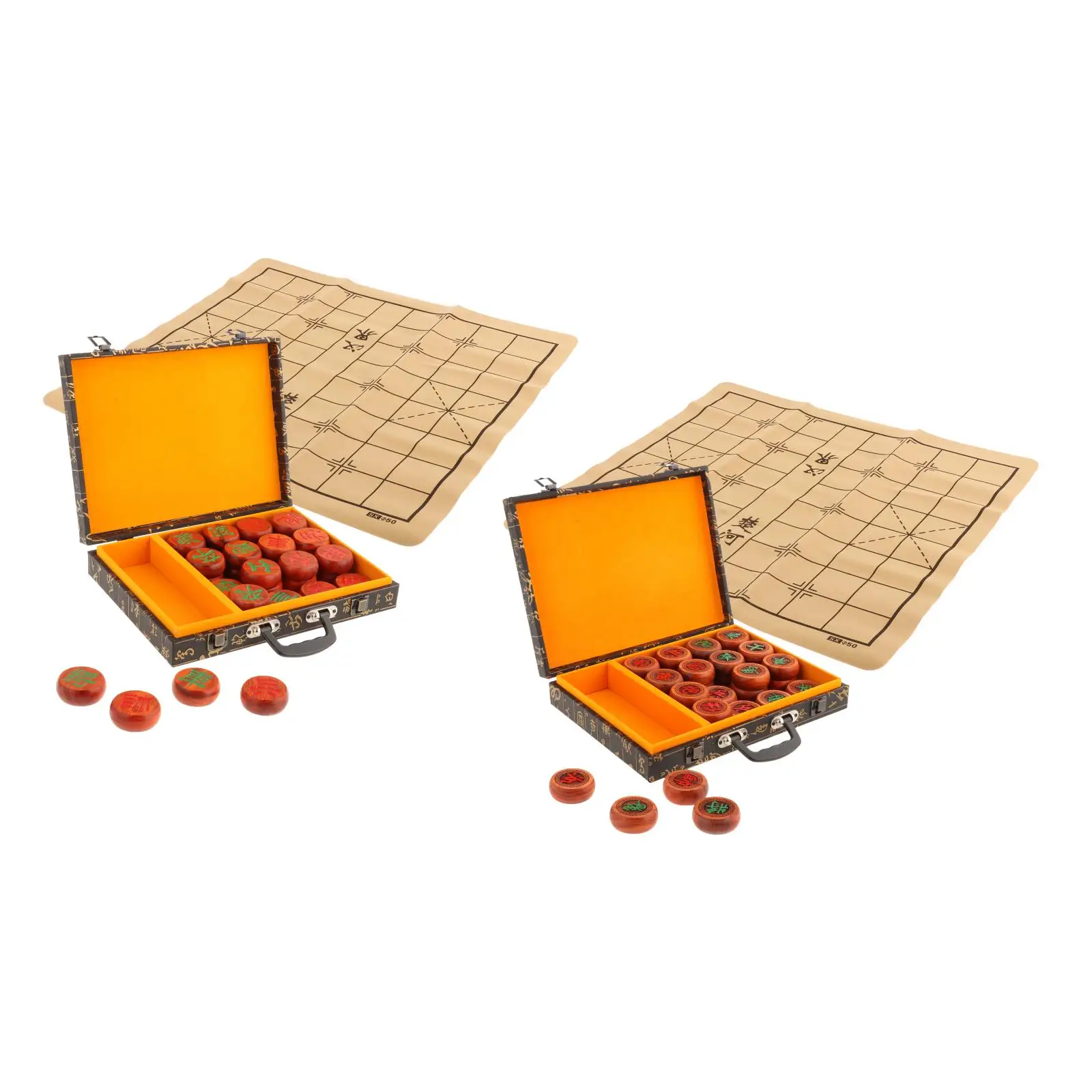 Collectible Rosewood Chinese Chess Set Portable Travel Family Classic Xiangqi Board Game with Wood Case Carved Chess Pieces