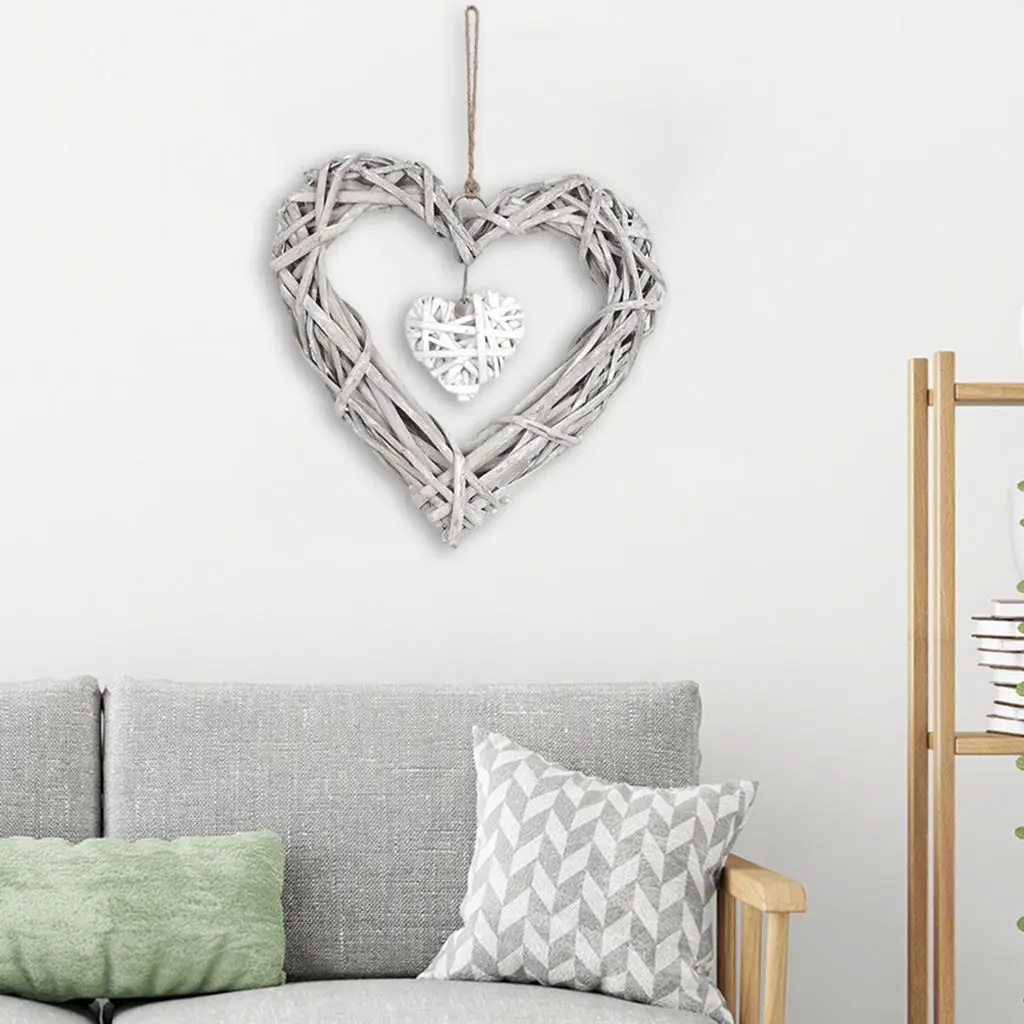 Rustic Hanging Heart Shape Rattan Craft Wicker Wreath Garland for Wall Home Front Door Party Valentine's Day Decor Ornament