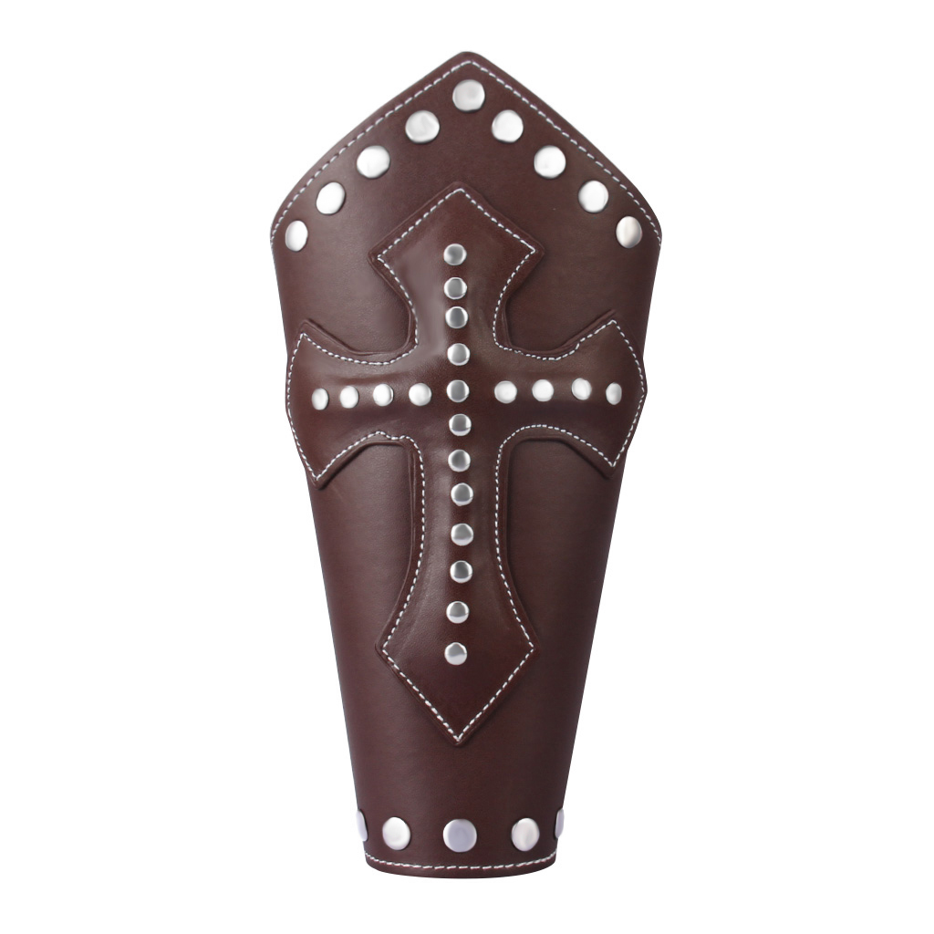 2X Punk Coffee Leather Bracer Cuff Band Cross Rivet Bracelets Halloween Gift