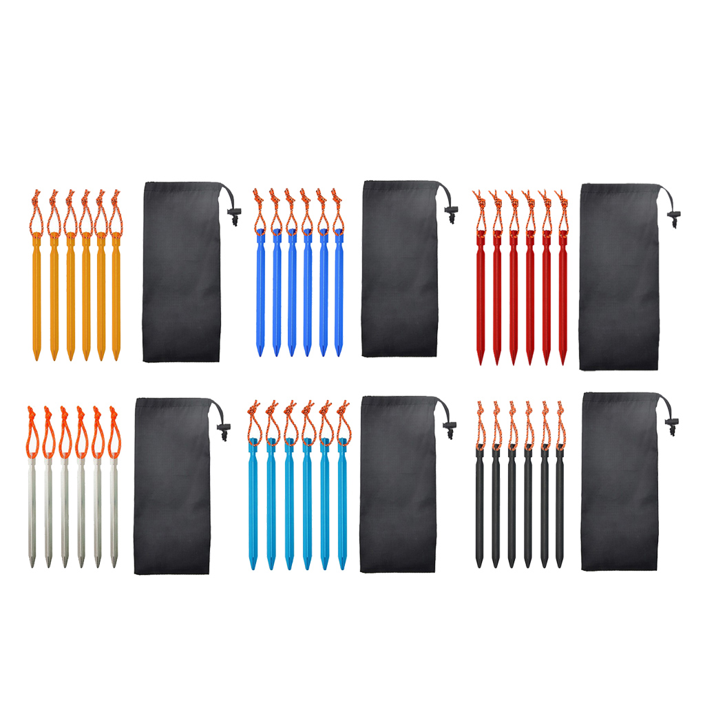 6-Pieces Tent Stakes, Aluminium Tent Nail Lightweight with Reflective Rope & Carrying Pouch
