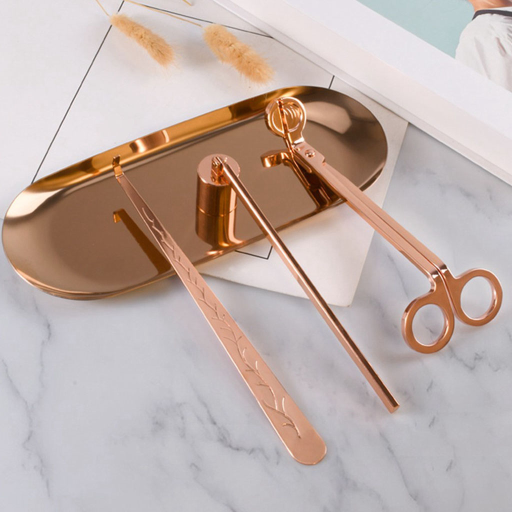 4 in 1 Candle Accessory Set, Candle Wick Trimmer, Candle Snuffer, Candle Wick Dipper, Tray, Stainless Steel Candle Tools Set