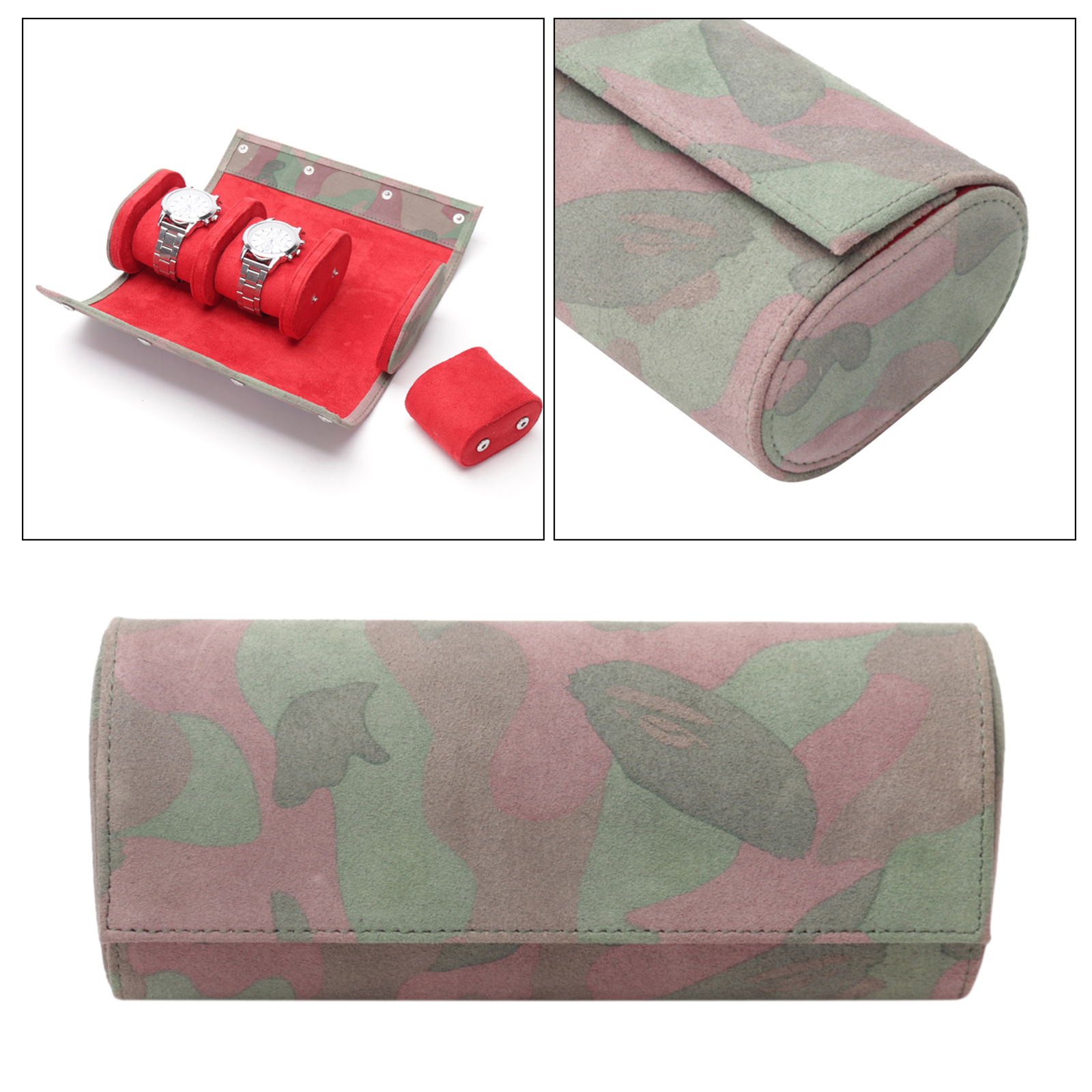 PU Leather 3 Slots Watch Box Handmade Watch Roll Travel Case Wristwatch Pouch Exquisite Camouflage in Out Organizer