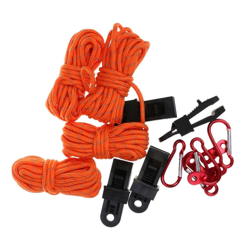 16Pcs Tent Accessories Kit Reflective Rope/Tent Clip/Rope Fastener/Carabiner