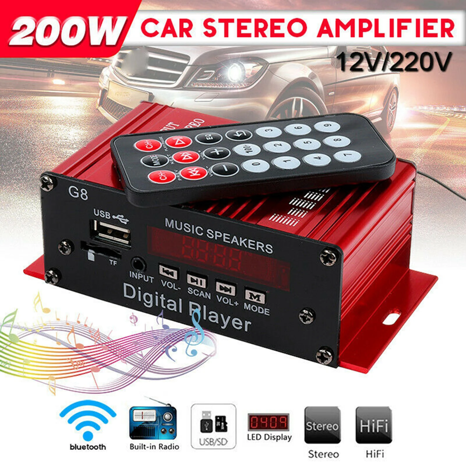 Bluetooth Stereo Audio 2 Channel Amplifier Receiver Stereo Integrated Amp