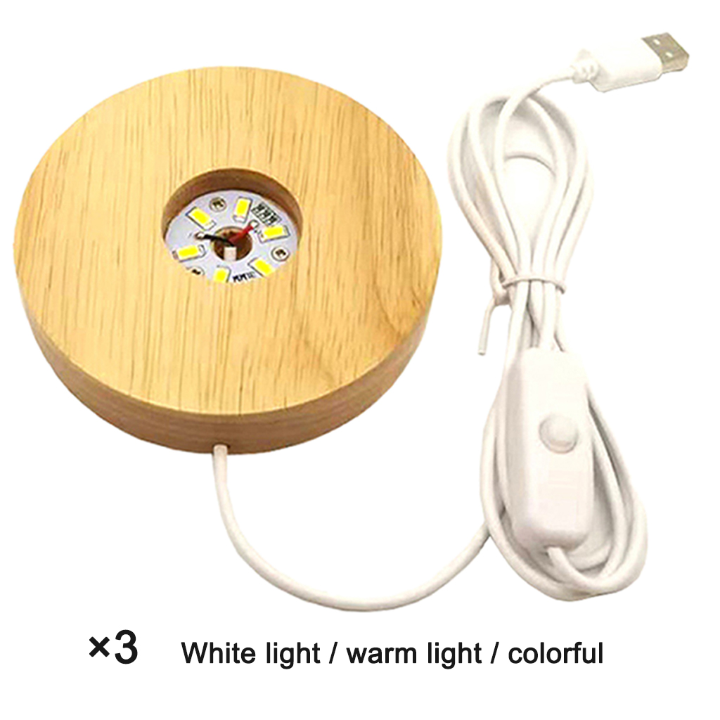 Round Wooden Base Led Table Lamp with USB Switch Modern Night Light Acrylic Led Night Lamps Holder Assembled Base
