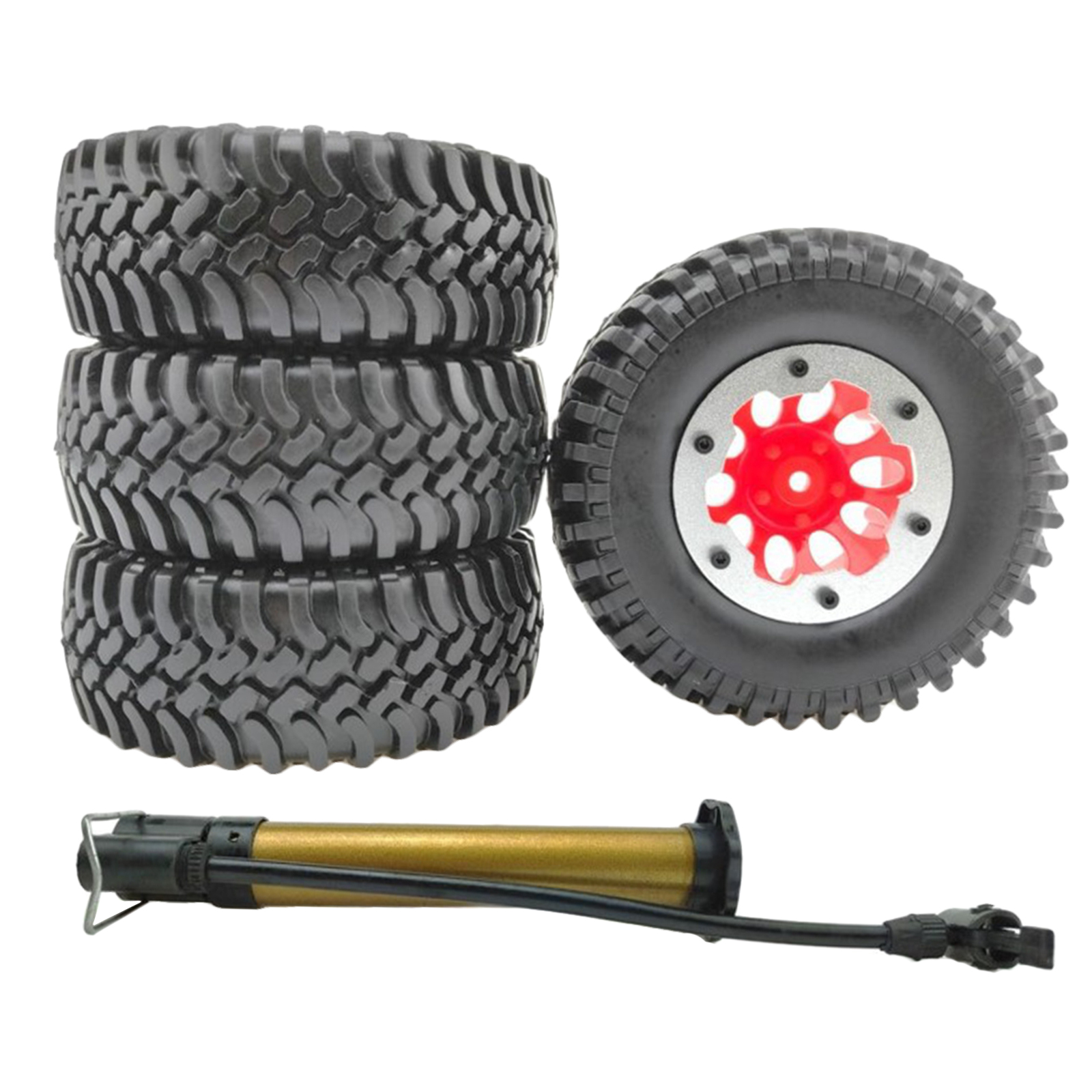4x 1.9 Inches Rubber Inflatable Wheels & Tires with Inflator Set for SCX10 Model RC Buggy Trucks