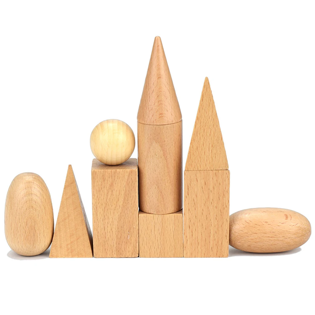 Montessori Educational Toys - Set of 10 Wooden Geometric Solids, 3D Shapes