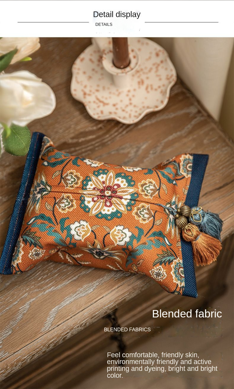 Description Picture 6 of itemRetro Home Living Room Bedroom Multi-purpose Tissue Box, Aperextraction Box, Printed Pattern Fabric Car Tissue Paper Storage Box