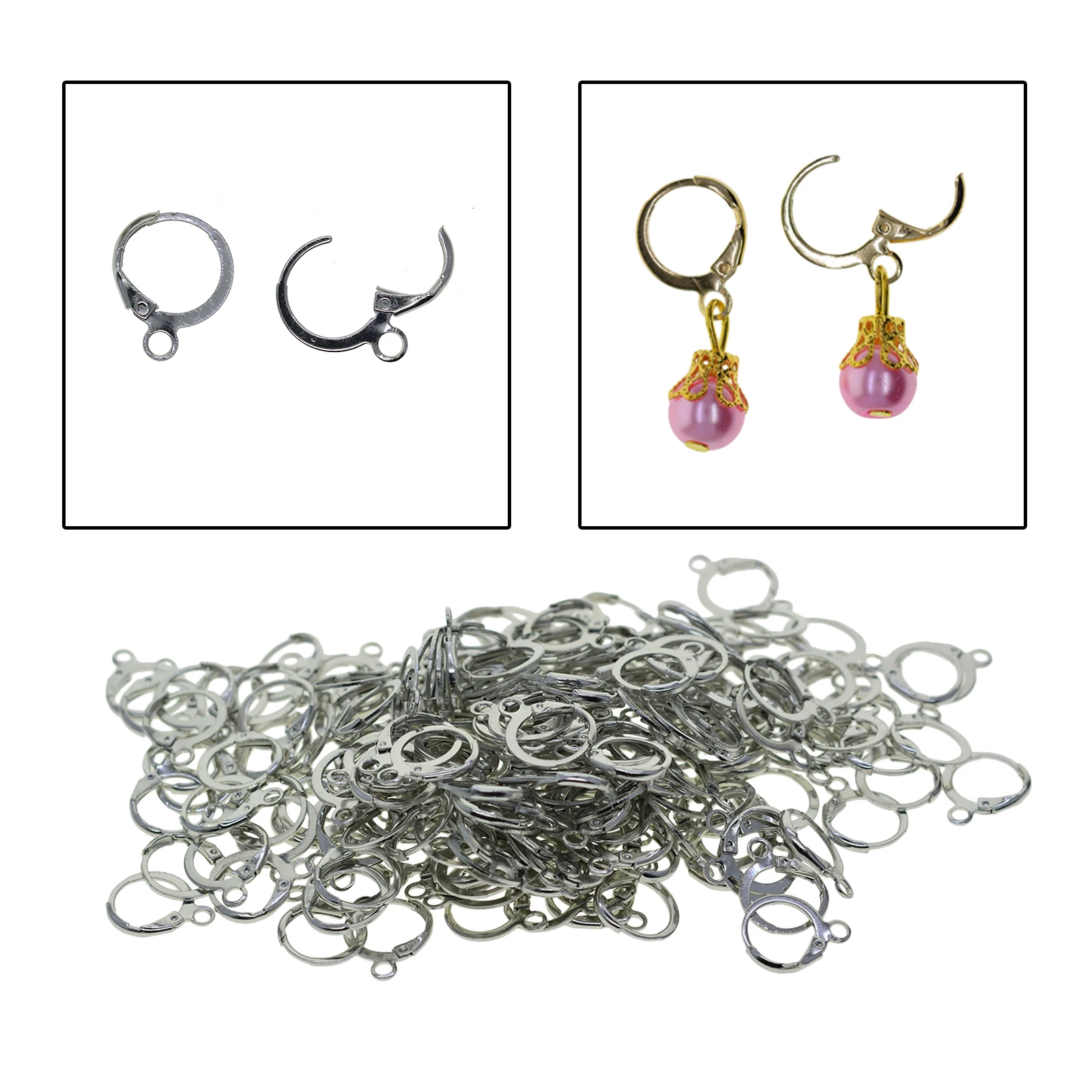 200x Iron Lever Back Earring Hooks Silver Dangle Ear Wire for Jewelry Making