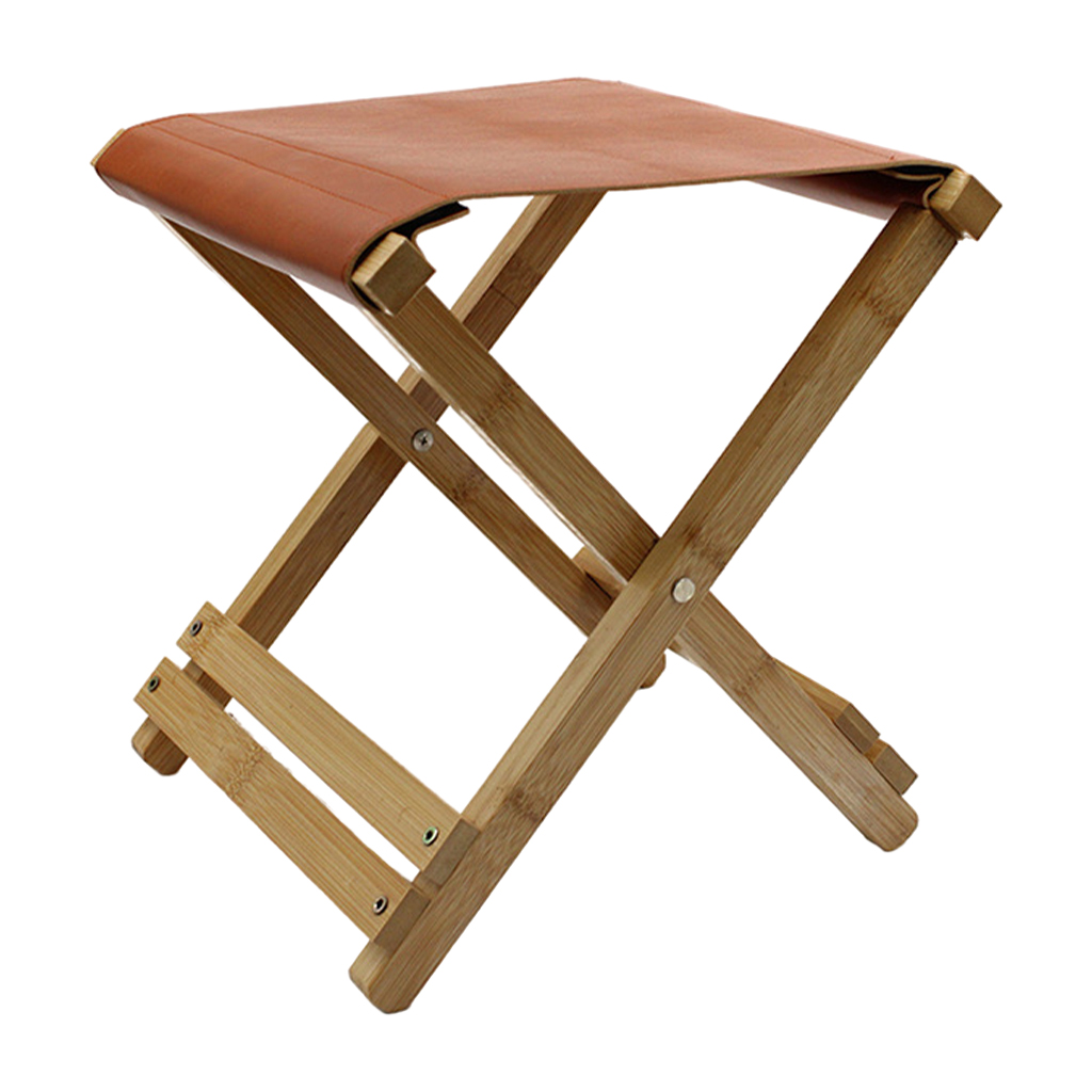 Portable Folding Chairs Bamboo Wood Leather Chair Leather Mazar Ultra Light Foldable Stool Kids Adults for Beach Garden