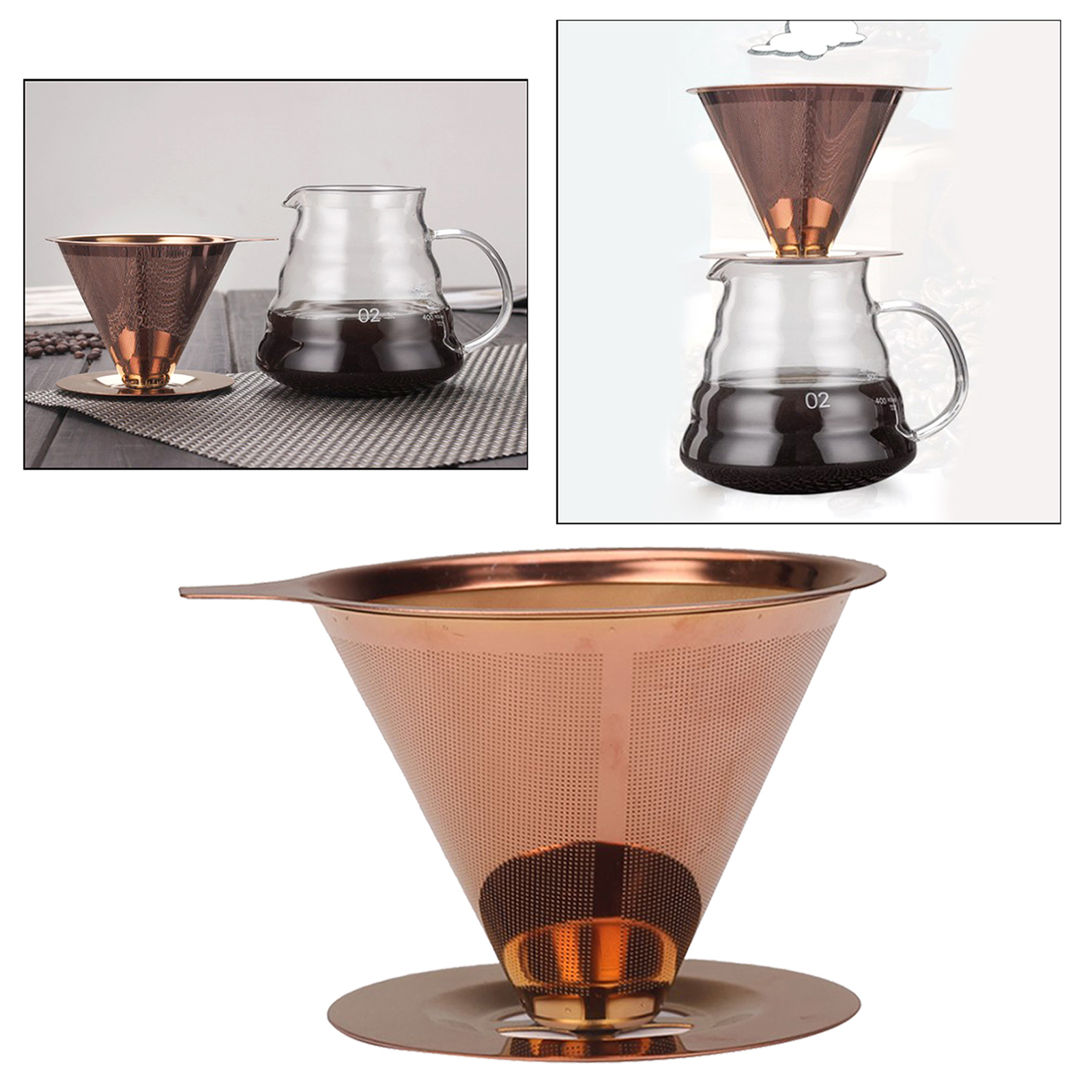 Stainless Steel Pour Over Coffee Dripper with Cup Stand Ultra Fine Micro Mesh Filter Dishwasher Safe for Camping