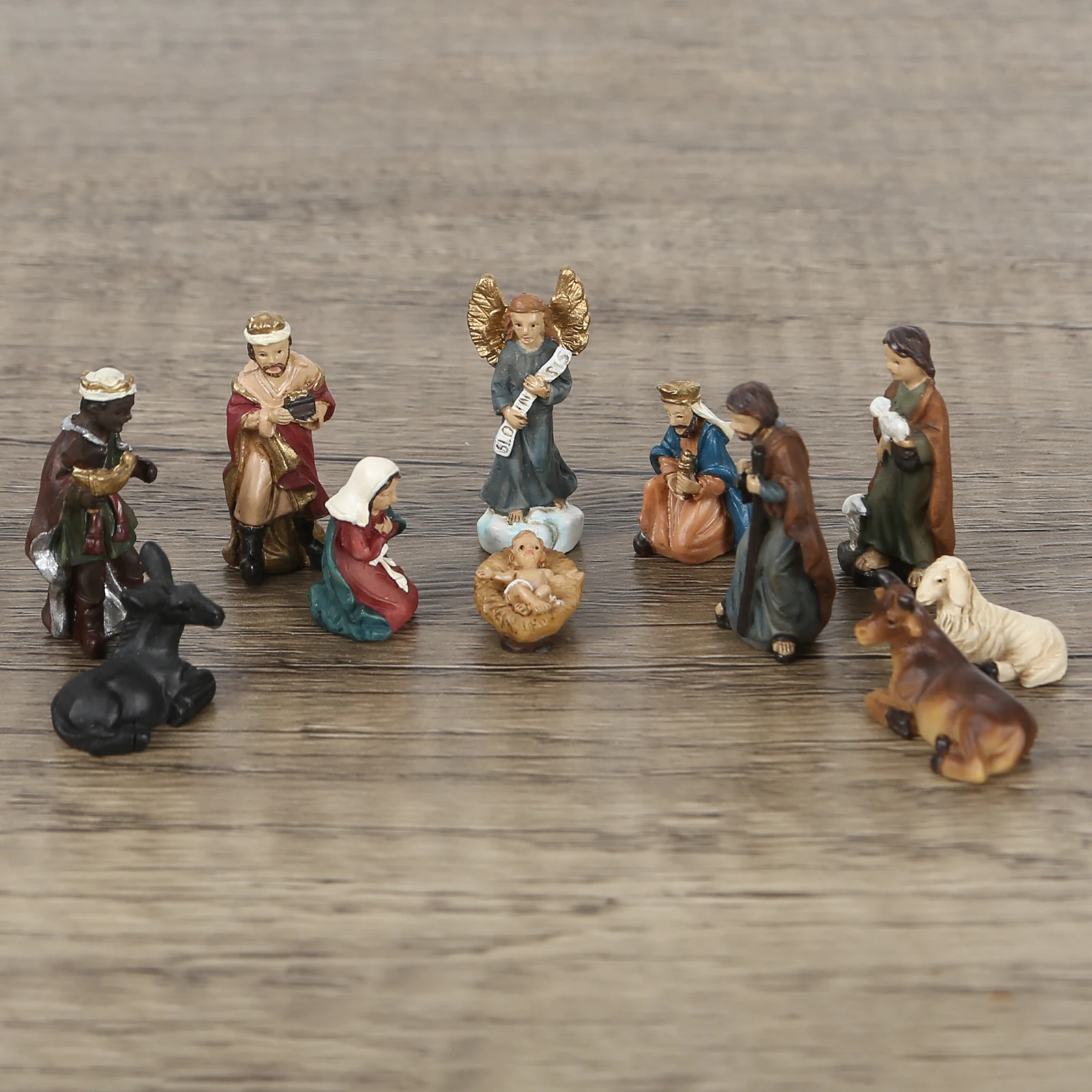 11Pcs Resin Handpainted Nativity Figurine Christ Birth of Jesus Set Scene Religious Christmas Sculpture Shelf Home Decorative