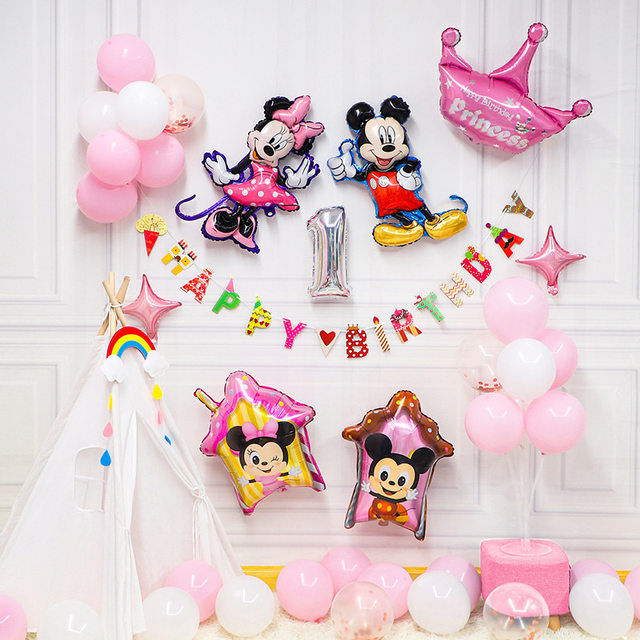 1set Mickey Minnie Mouse Disney Balloon Set Boys and Girls One-year-old  Birthday Party Decoration Globos Baby Shower Decorations