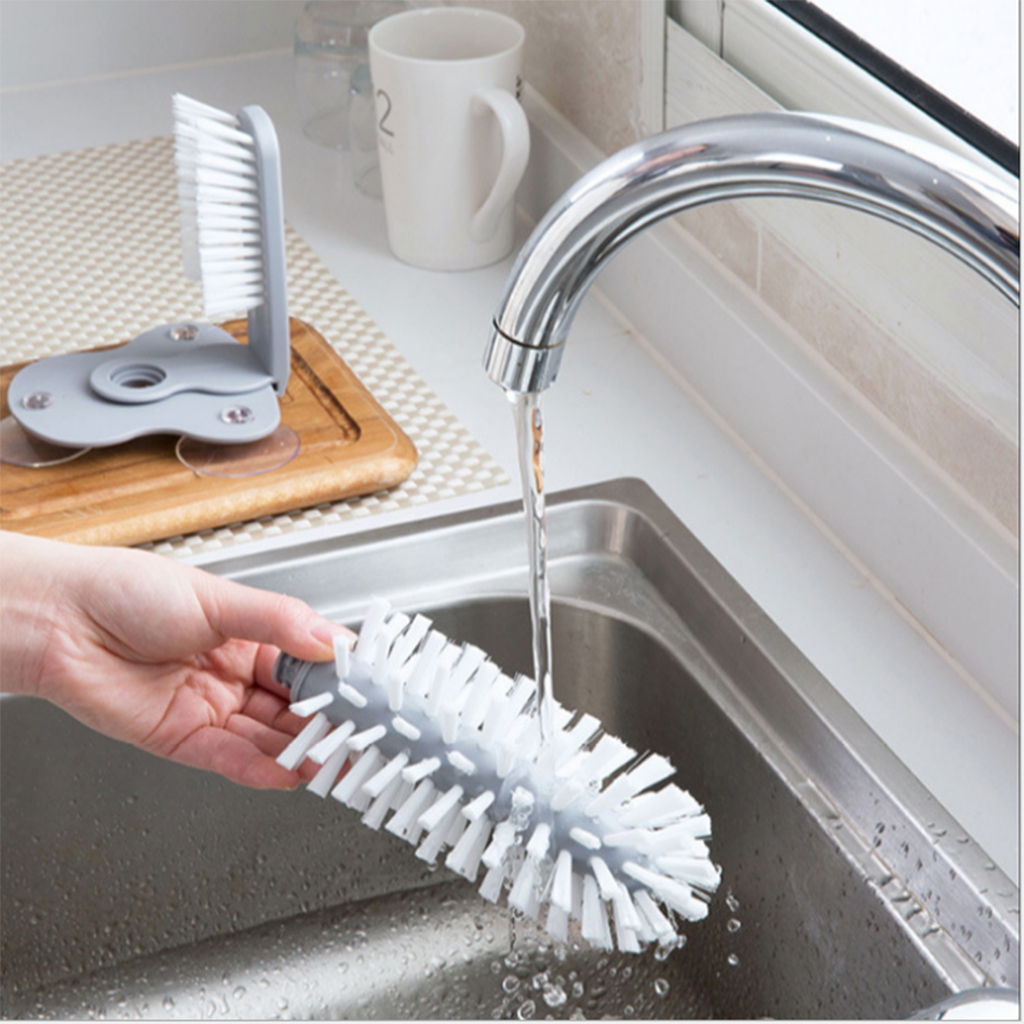 Bristle Scrub Kitchen Bottle Cleaning Washing Brush-Up Glass Brush with Suction Cup