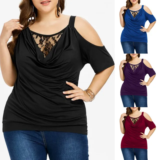 Summer Tops for Women Sexy Cold Shoulder Plus Size Tops Casual