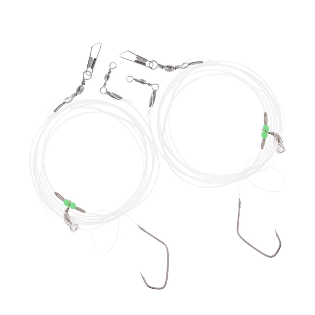 Fishing Wire Leader with 2pcs Hooks Swivels Snaps Beads Sea Fishhooks Fishing Tackle